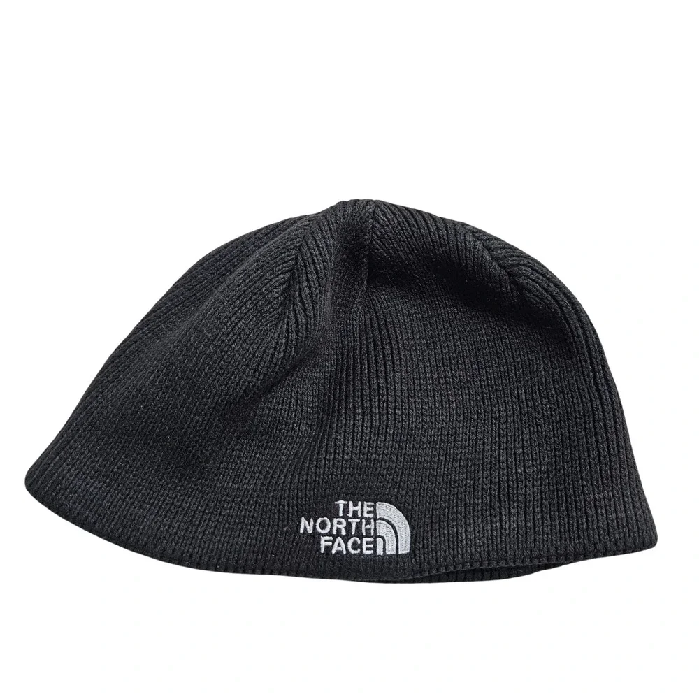 The North Face Beanie OS Black Embroidered Logo Knit Hat Ribbed Winter Cap